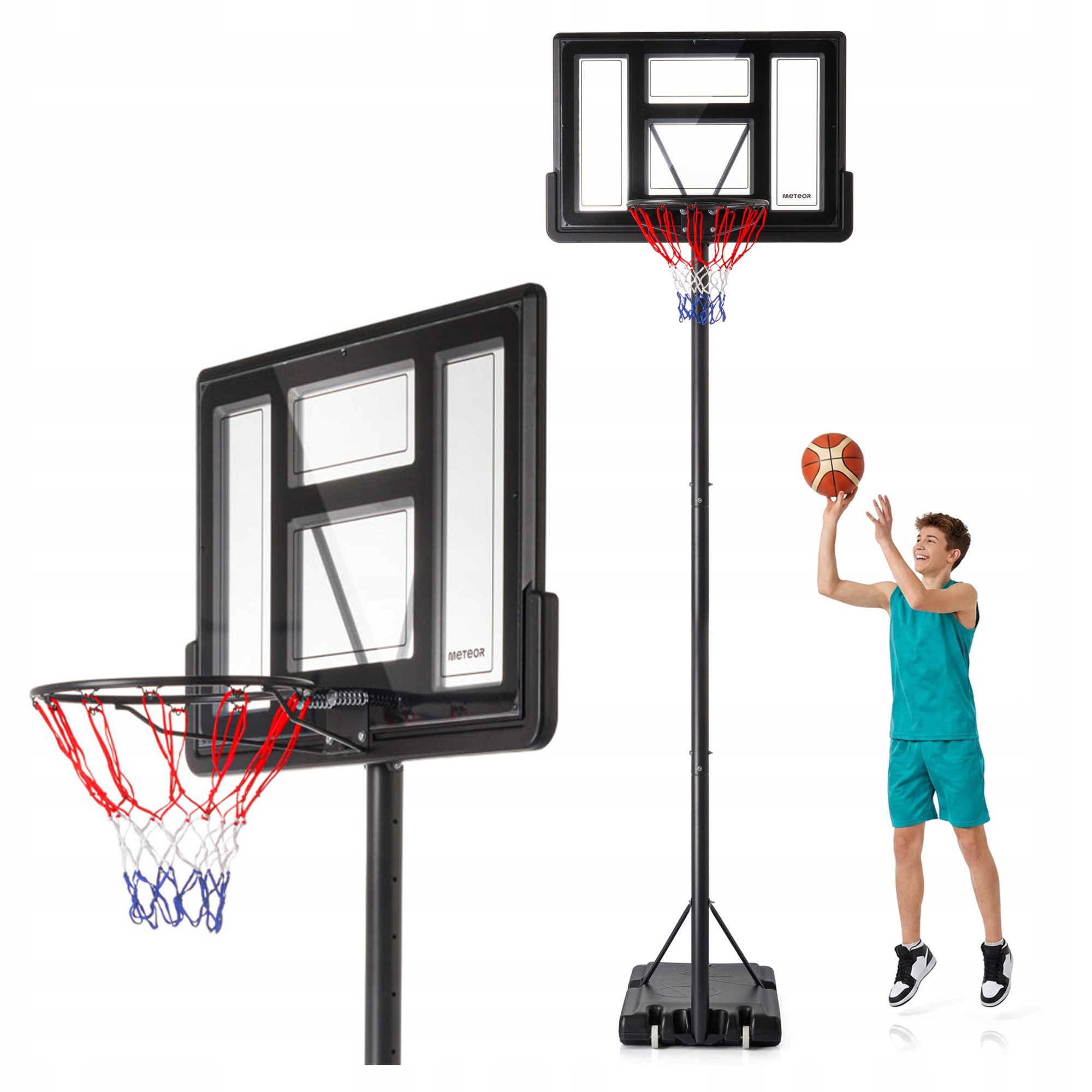 Basketbalový koš, sada, nastavitelná tabule, velký Meteor Kansas 150-305 cm