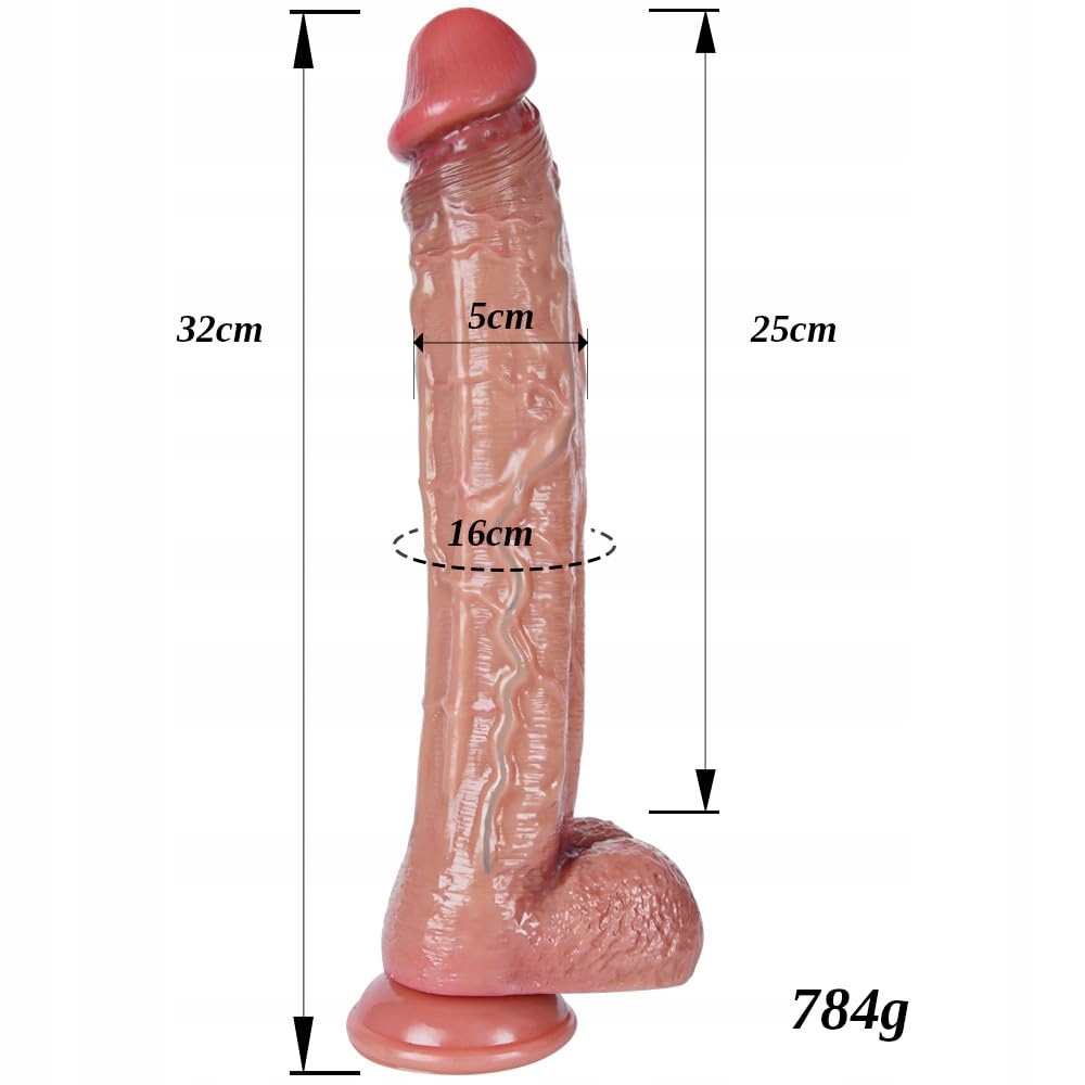 BRAUN SILIKONOWY DILDO XL 32CM Z PRZYSSAWKĄ DUŻY GRUBY FAŁSZYWY PENIS — miniatura 8