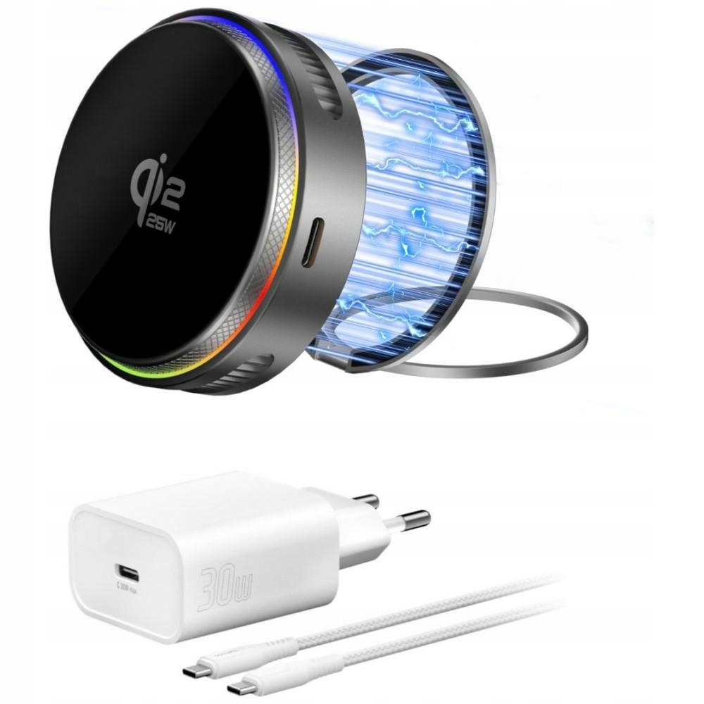 Ładowarka indukcyjna 4smarts 25W Qi2 MagSafe Rgb 360° z ładowarką Usb-c k