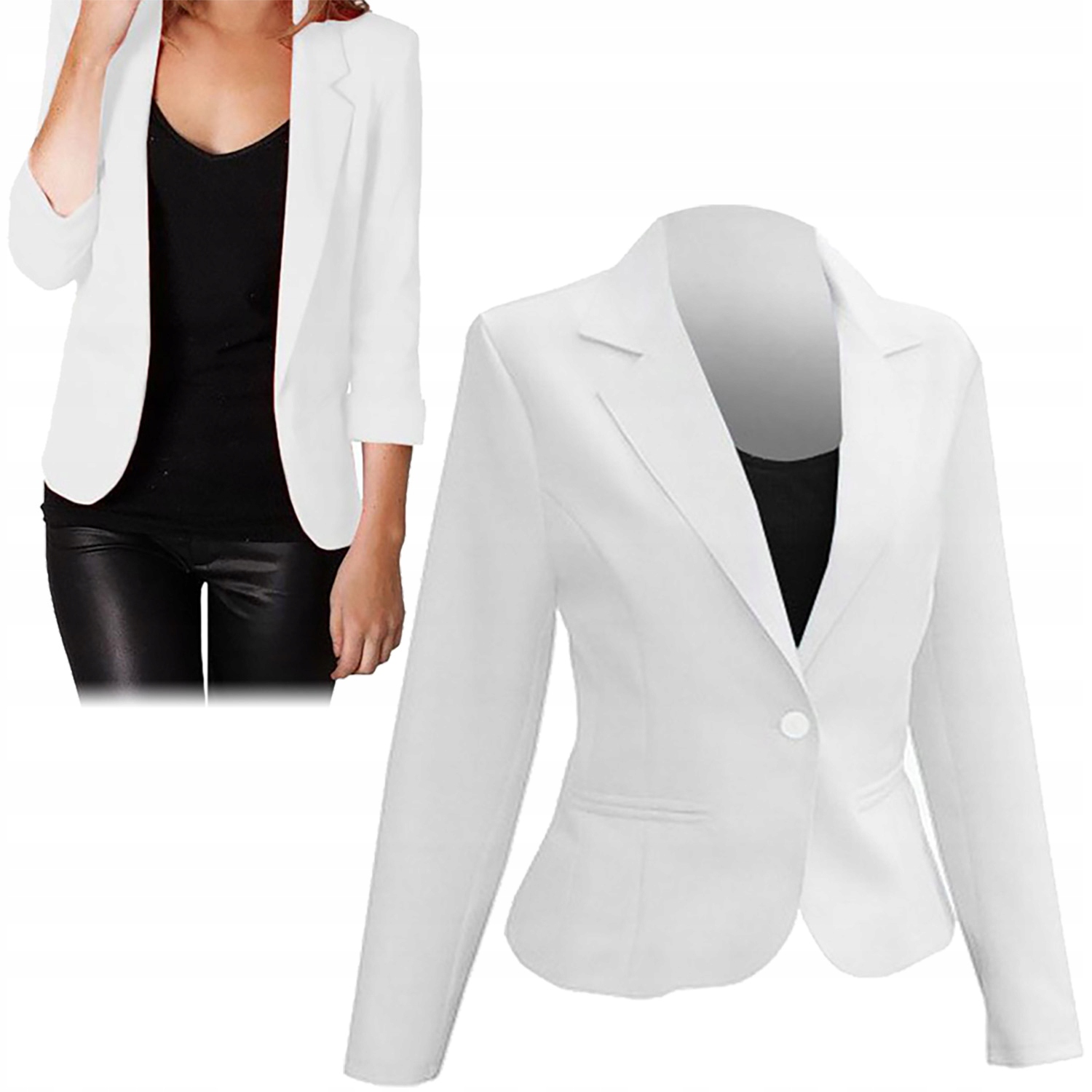 ŻAKIET BIAŁY MARYNARKA TALIOWANY MODNY