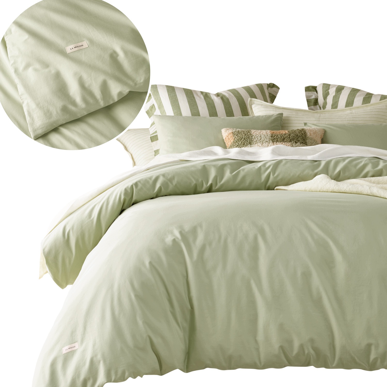 ROOM99 Povlečení 200x200 zelené bavlna 100% 2x 50x60 komplet matcha Oeko