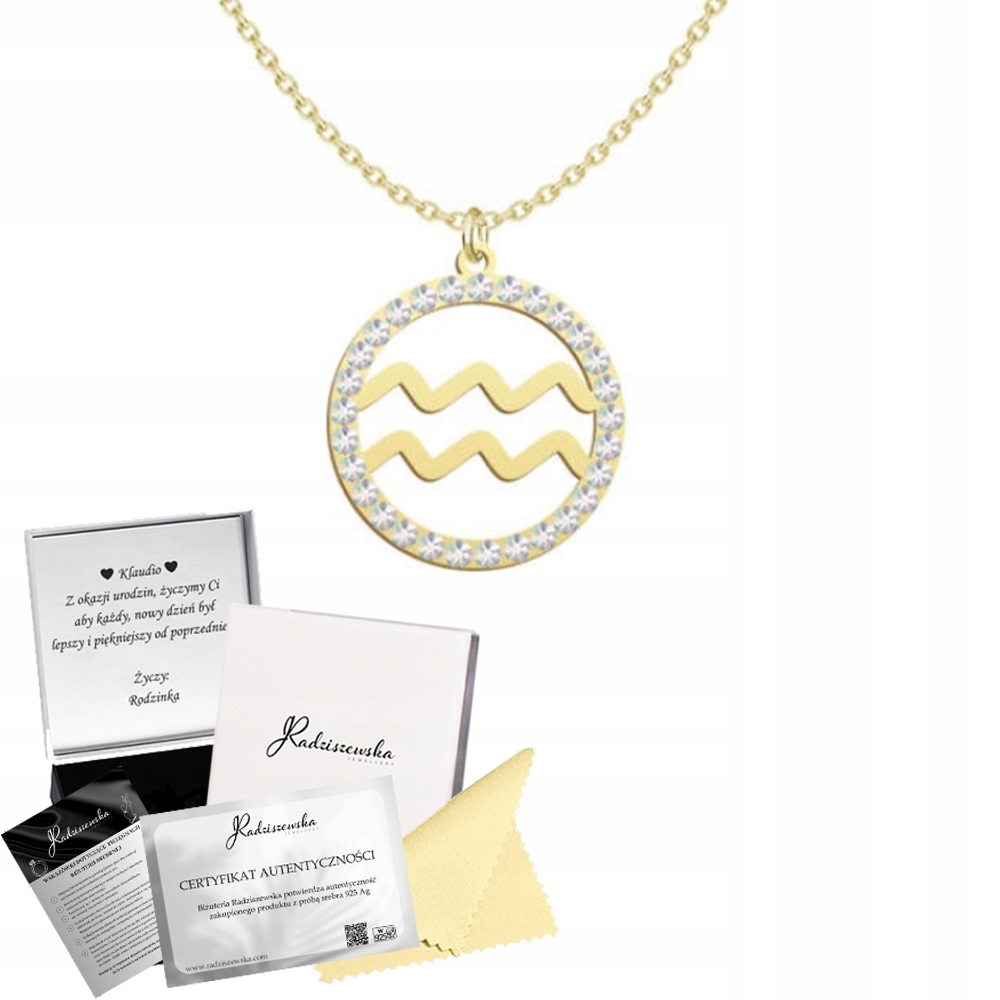 Náhrdelník Zlatý znamení zvěrokruhu Vodnář Stříbro 925 Dárek Dedikace Bonus