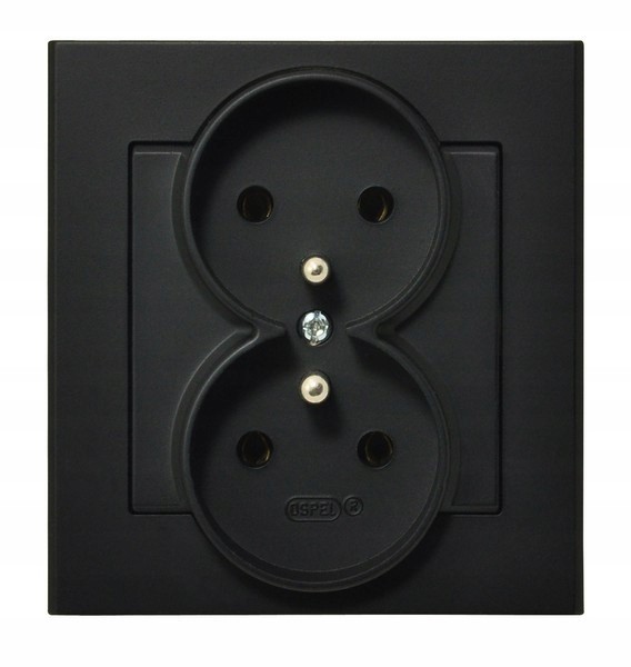Gniazdo Podwójne Z Uziemieniem Kompletne Ospel Sonata GP-2RZ/33 Czarny-Zdjęcie-0
