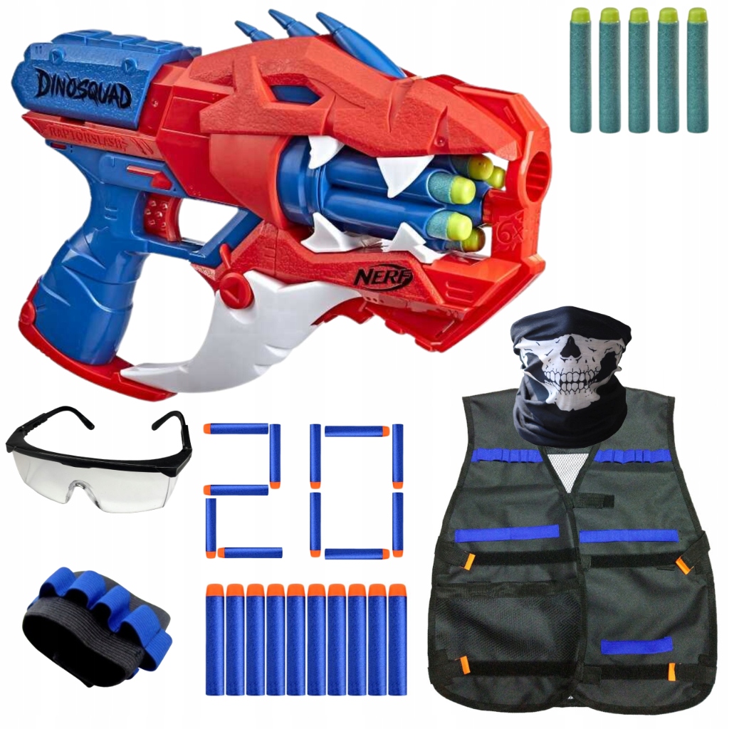 NERF PISTOLET DINOSQUAD RAPTOR SLASH KARABIN + STRZAŁKI MAGAZYNEK KAMIZELKA