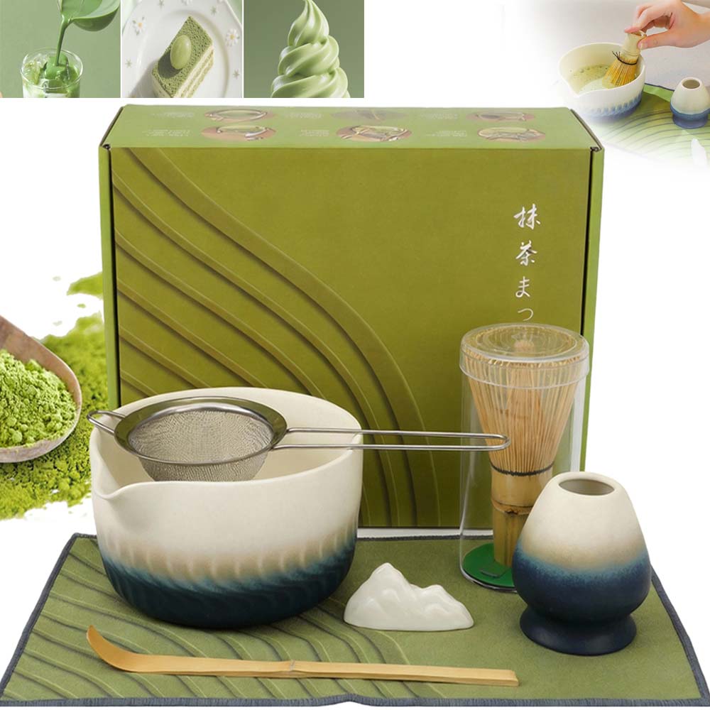 Zestaw Prezentowy Do Herbaty Matcha Czarka Miotełka Bambusoey Gradient 7W1