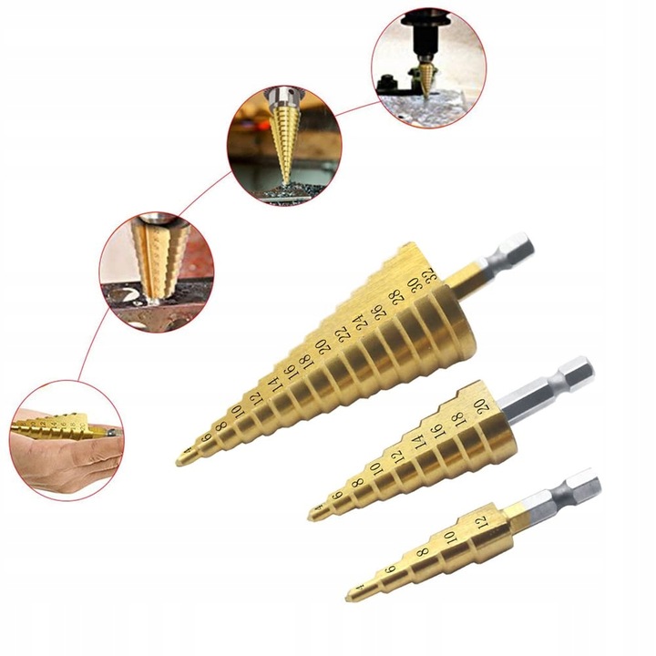 WIERTŁA STOŻKOWE STOPNIOWE DO METALU ZESTAW 4-32MM Marka Amio