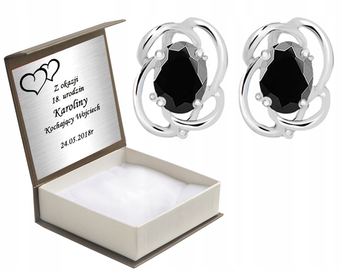 

Kolczyki Srebrne Z Czarnymi Cyrkoniami + Grawer