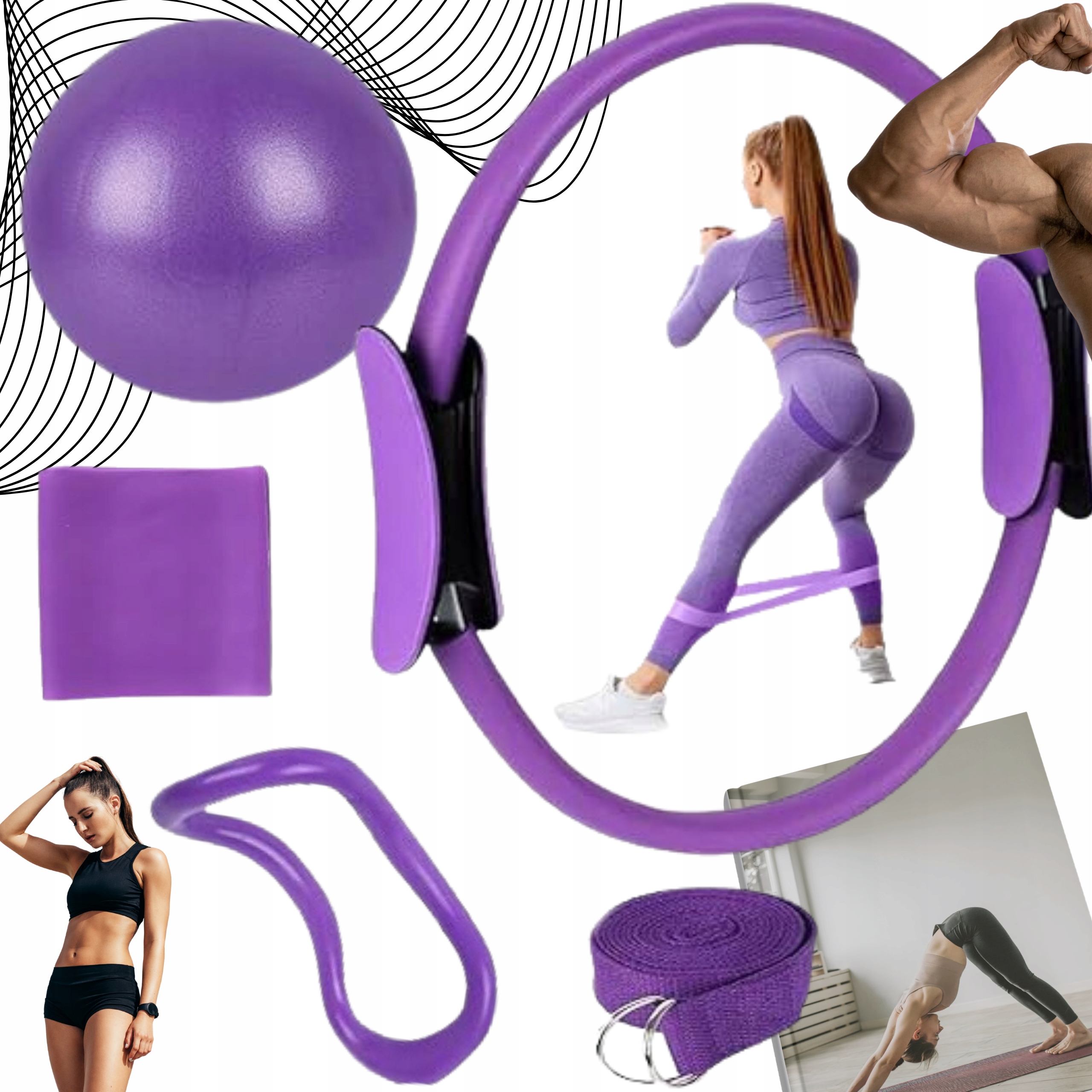 Zestaw Do Pilatesu Jogi 5W1 Pierścień Piłka Taśmy+ Pdf Ebook Trening