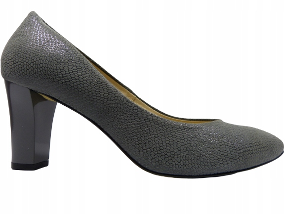 šedé lodičky s stabilní koženou podrážkou, dámské boty na podpatku Kotyl 40