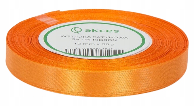 Satynowa Wstążka tasiemka Pomarańczowa 12mm 32m