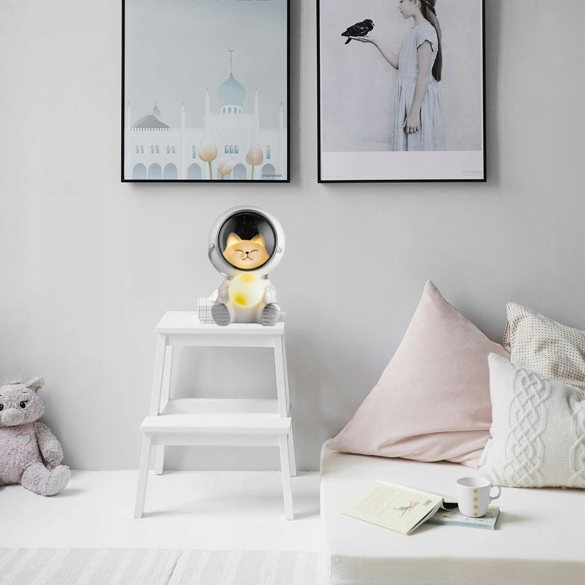 LAMPKA NOCNA LED KOT ASTRONAUTA - Prezent Dla DZIECKA - CIEPŁE SWIATŁO Płeć chłopcy dziewczynki unisex