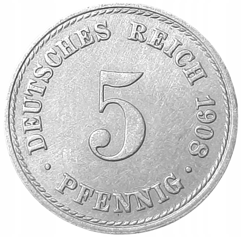 Niemcy 5 Fenigów KM 11 1908 VF