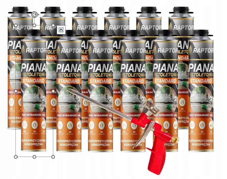 12 x Pena montážna pena Standard nízkonapäťová pištoľ Raptor pištoľ