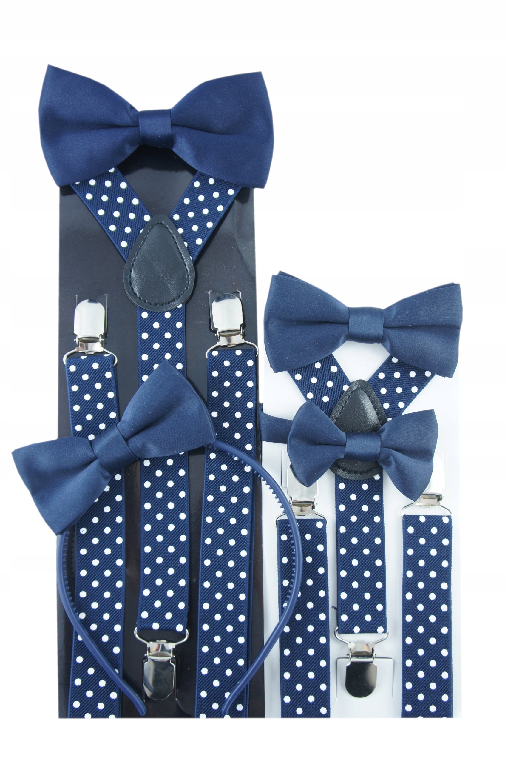 Granatowe Szelki i muszka na chrzest roczek W KROPKI GROSZKI Waga produktu z opakowaniem jednostkowym 0.1 kg