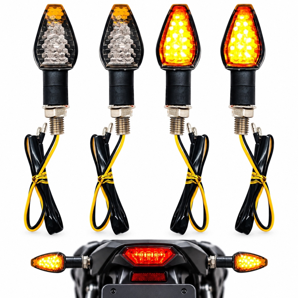 4X Kierunkowskazy Motocyklowe Quad 12V 14 Led Czarne Dymione Homologacja