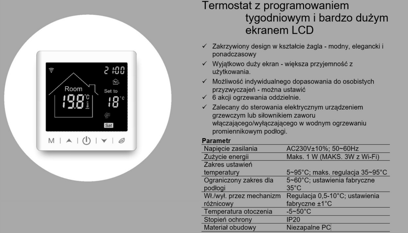 POKOJOWY TERMOSTAT STEROWNIK MATY GRZEWCZEJ WIFI EAN (GTIN) 0046214553819