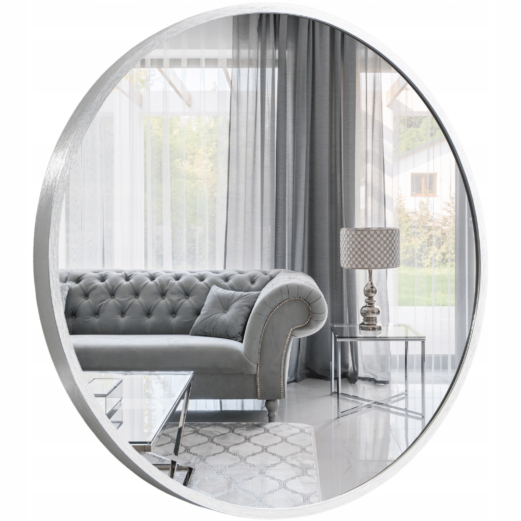 Lustro Okrągłe W Ramie Srebrne 60cm