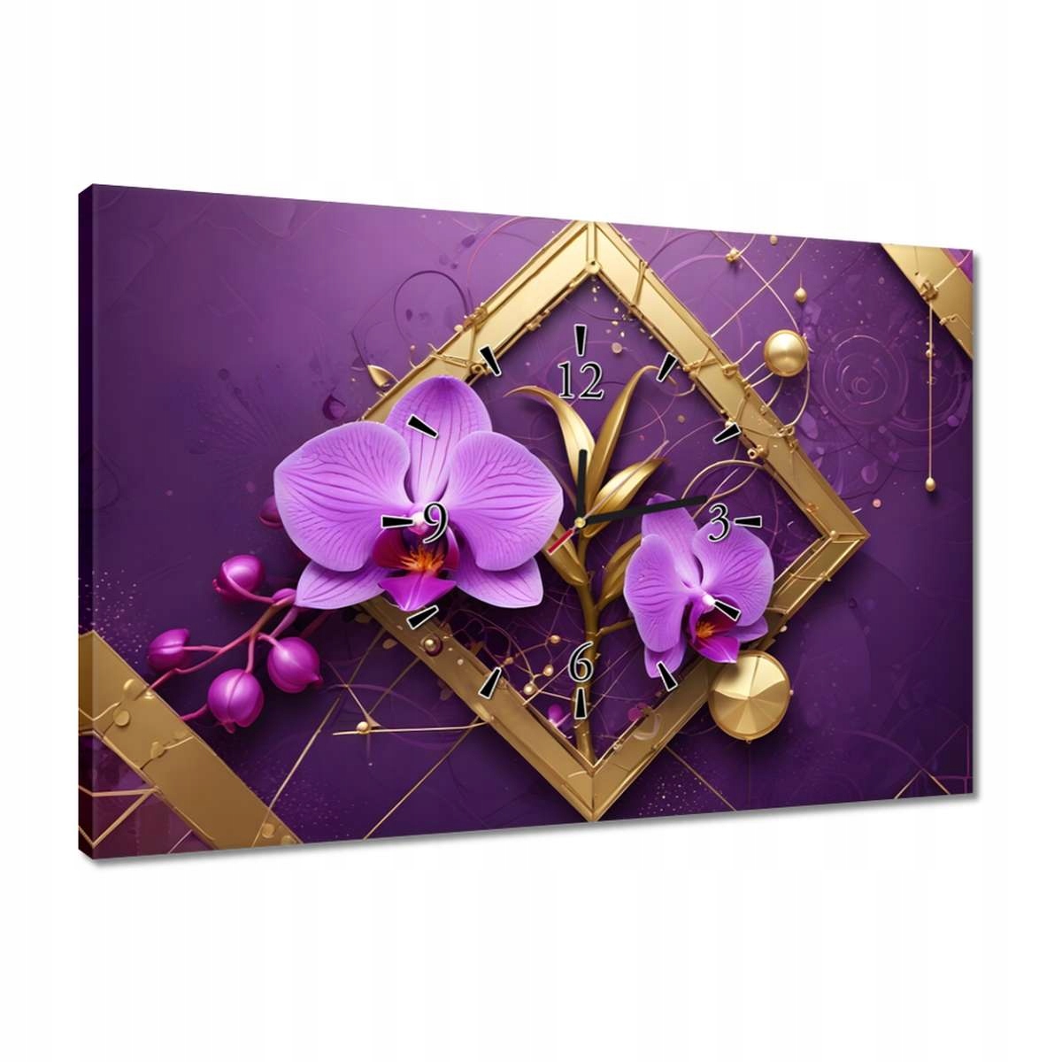 Hodiny 60x40 Fialové orchideje a zlato