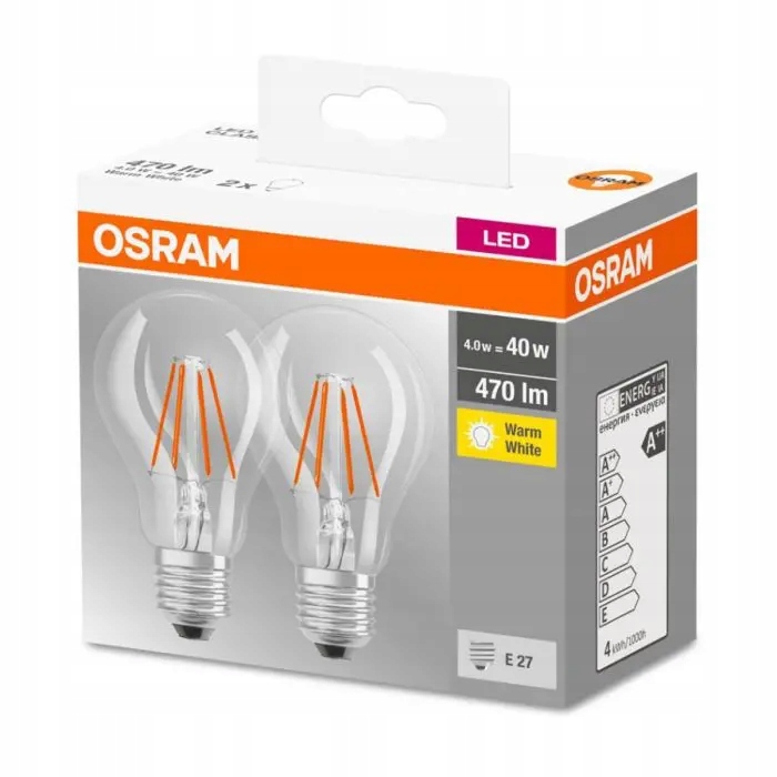 

Zestaw 2x Żarówka Led A60 E27 4W 827 Osram