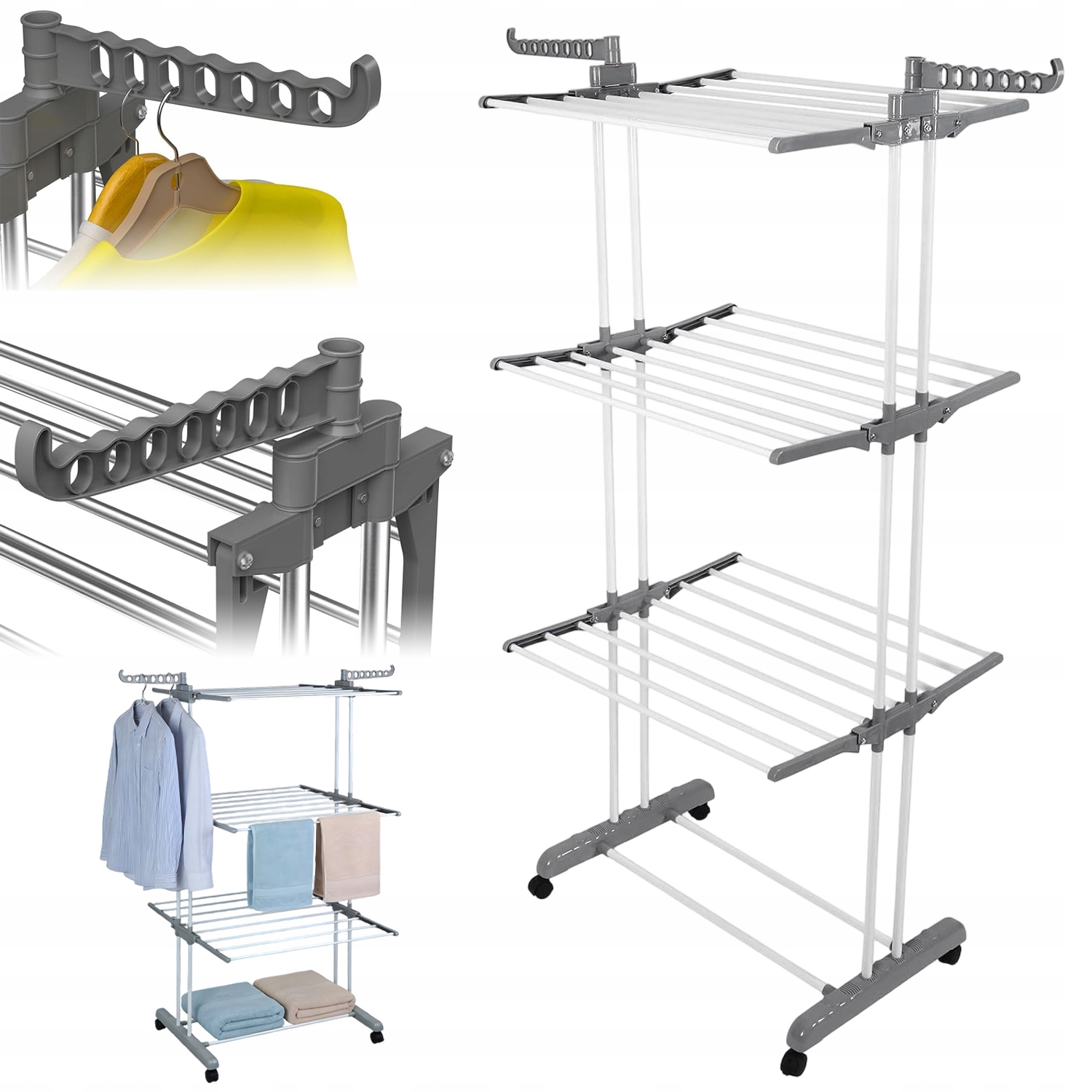 Levně Šedá Sušák Na Prádlo 3-PATROVÁ S Brzdou A Univerzálními Kolečky