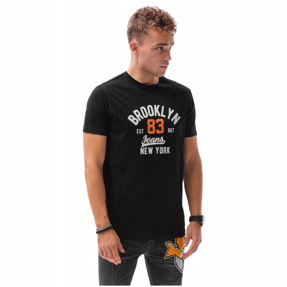 

T-shirt męski z nadrukiem S1434 V-19D czarny M