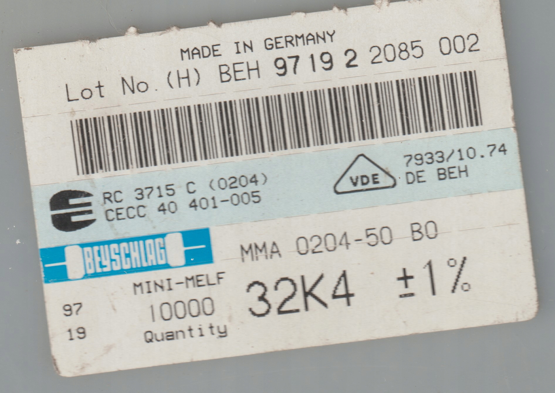 [100szt] 32K4 1% 50ppm rezystor Smd minimelf MMA0204 Beyschlag low noise