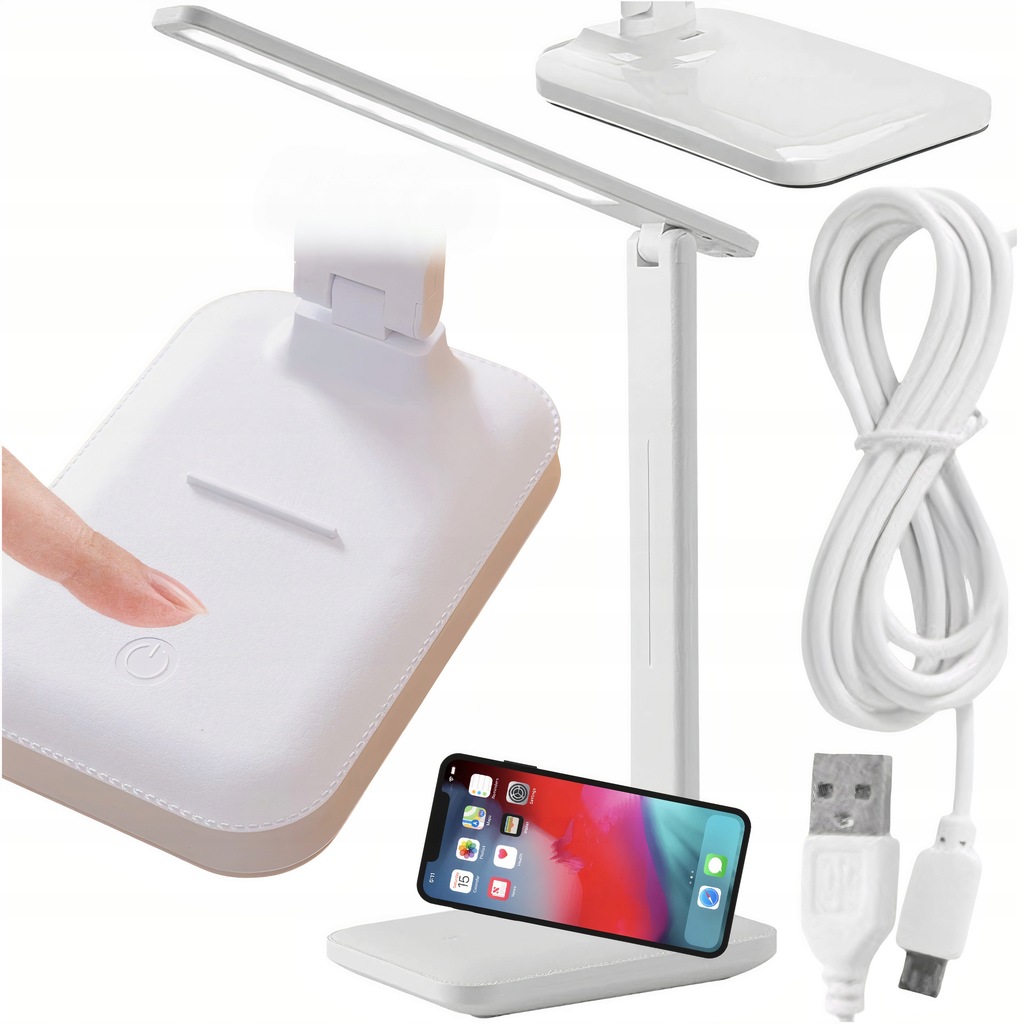 Lampka Biurkowa Led Na Biurko Do Pokoju Regulowana Biała Szkolna Akumulator