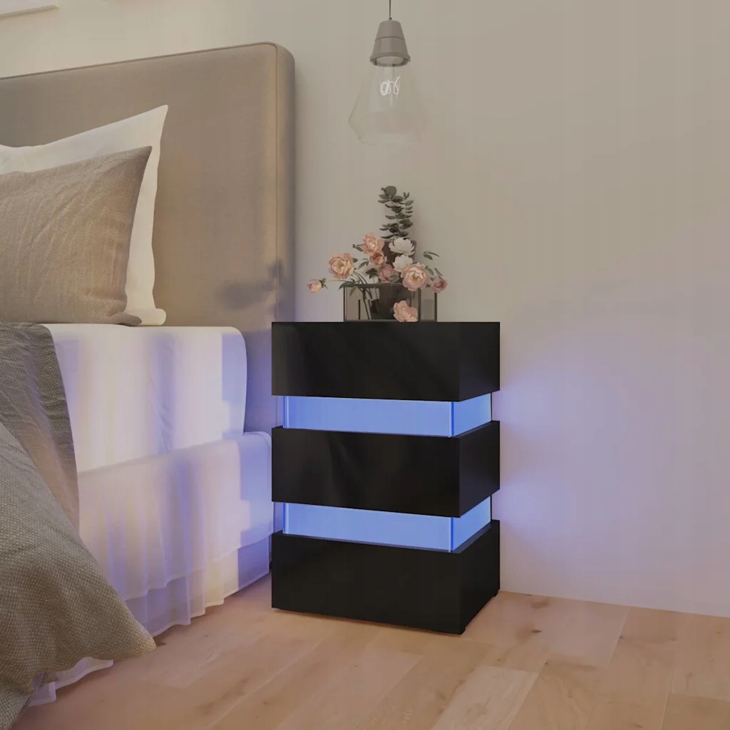 vidaXL Noční stolek s Led lesklý černý 45x35x67 cm kompozitní dřevo