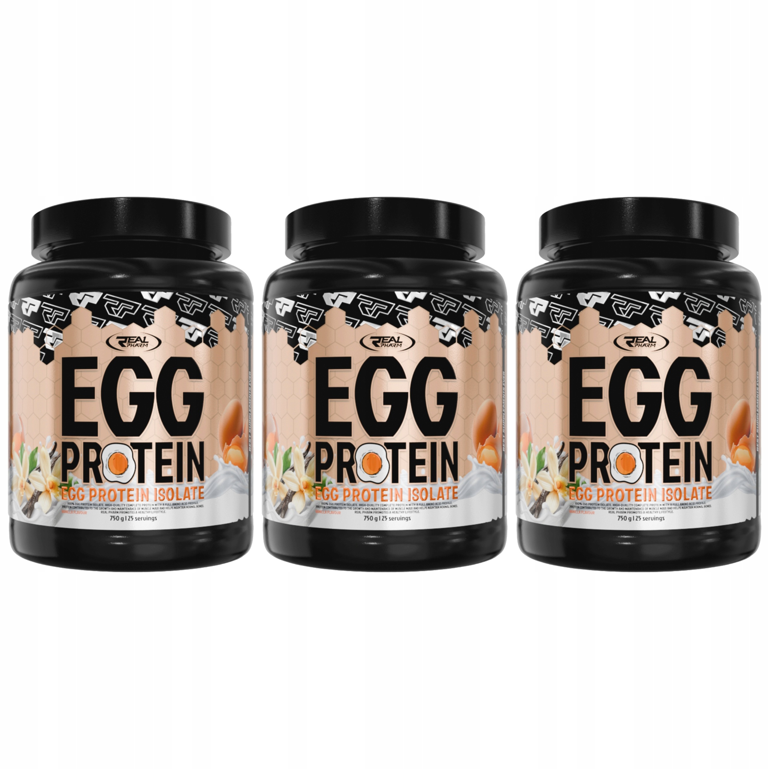 3x Vaječný protein Izolát Egg Protein 750 g Doplněk Stravy Hmotnost Vanilka Real Pharm