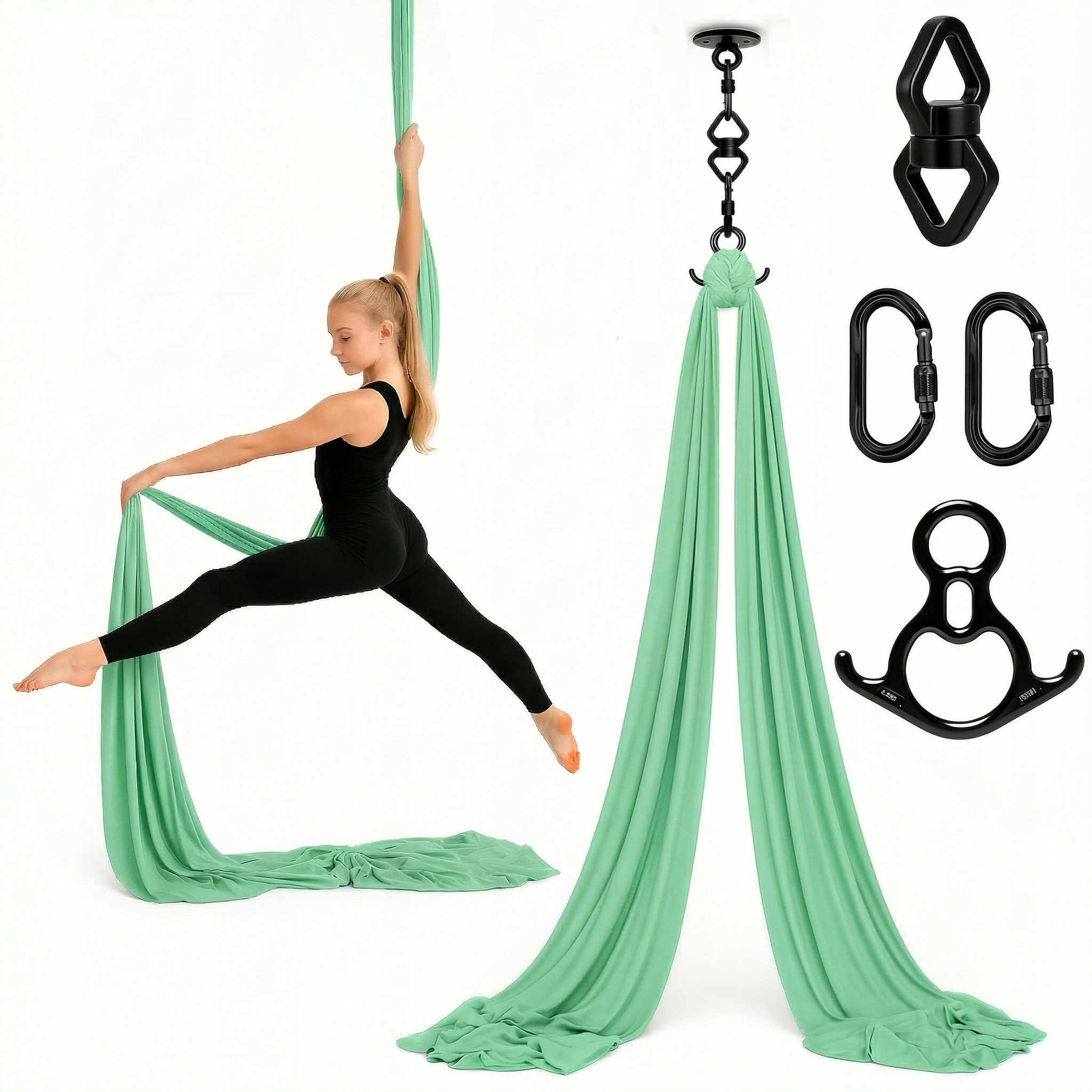 Akrobatická šála aerial silk 6 m zelená