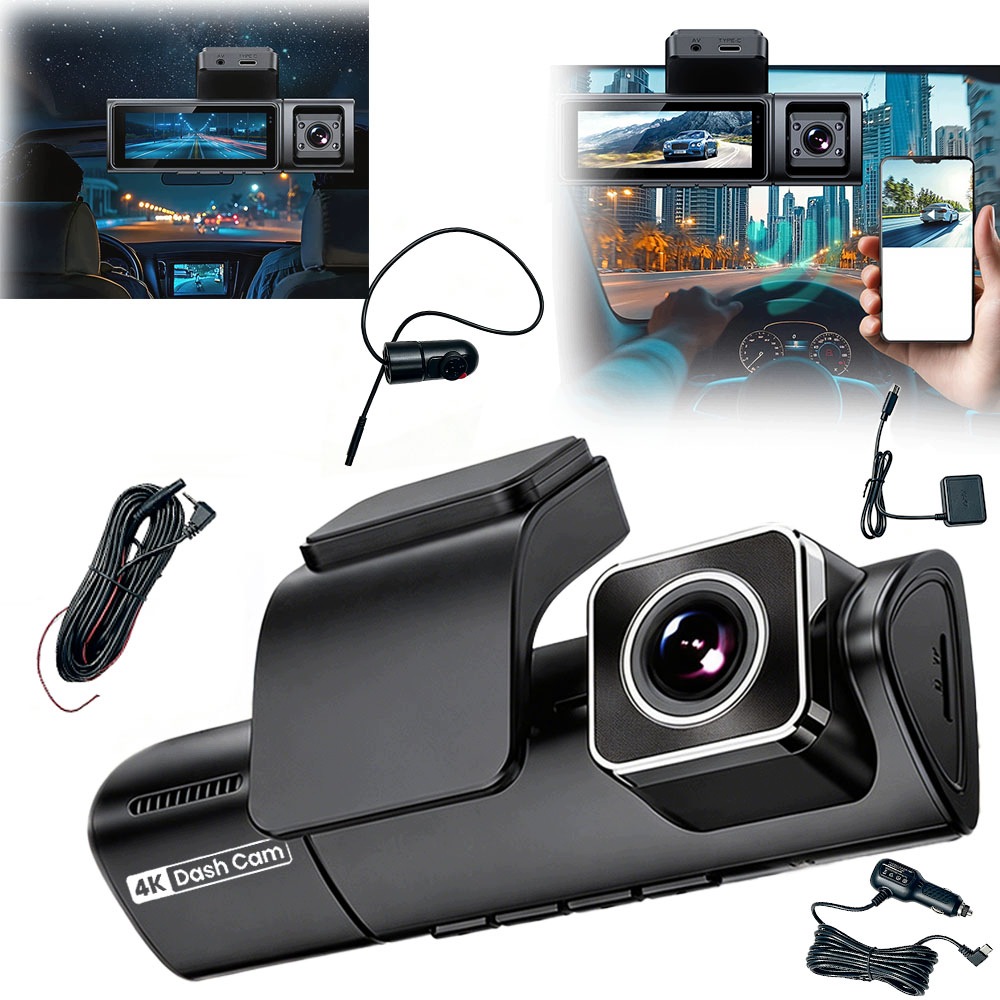 Kamera Automobilová Videorekordér 4K Uhd 3KAMERY Gps Wi-fi Couvací Kamera