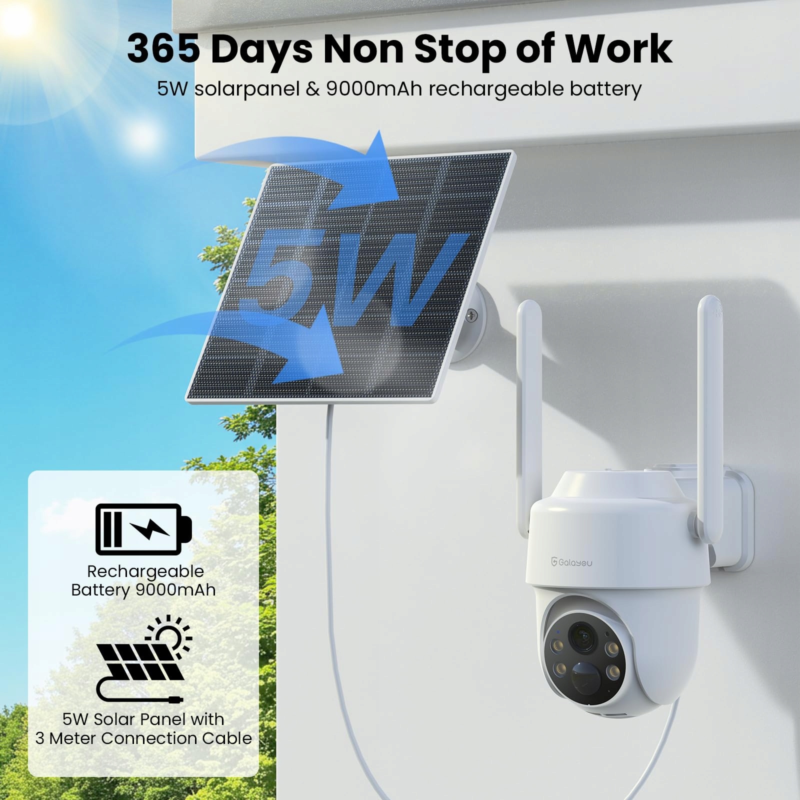 GALAYOU Kamera Zewnętrzna 4G LTE 2K Solar SIM PTZ PIR Audio Noc Kolor — miniatura 3