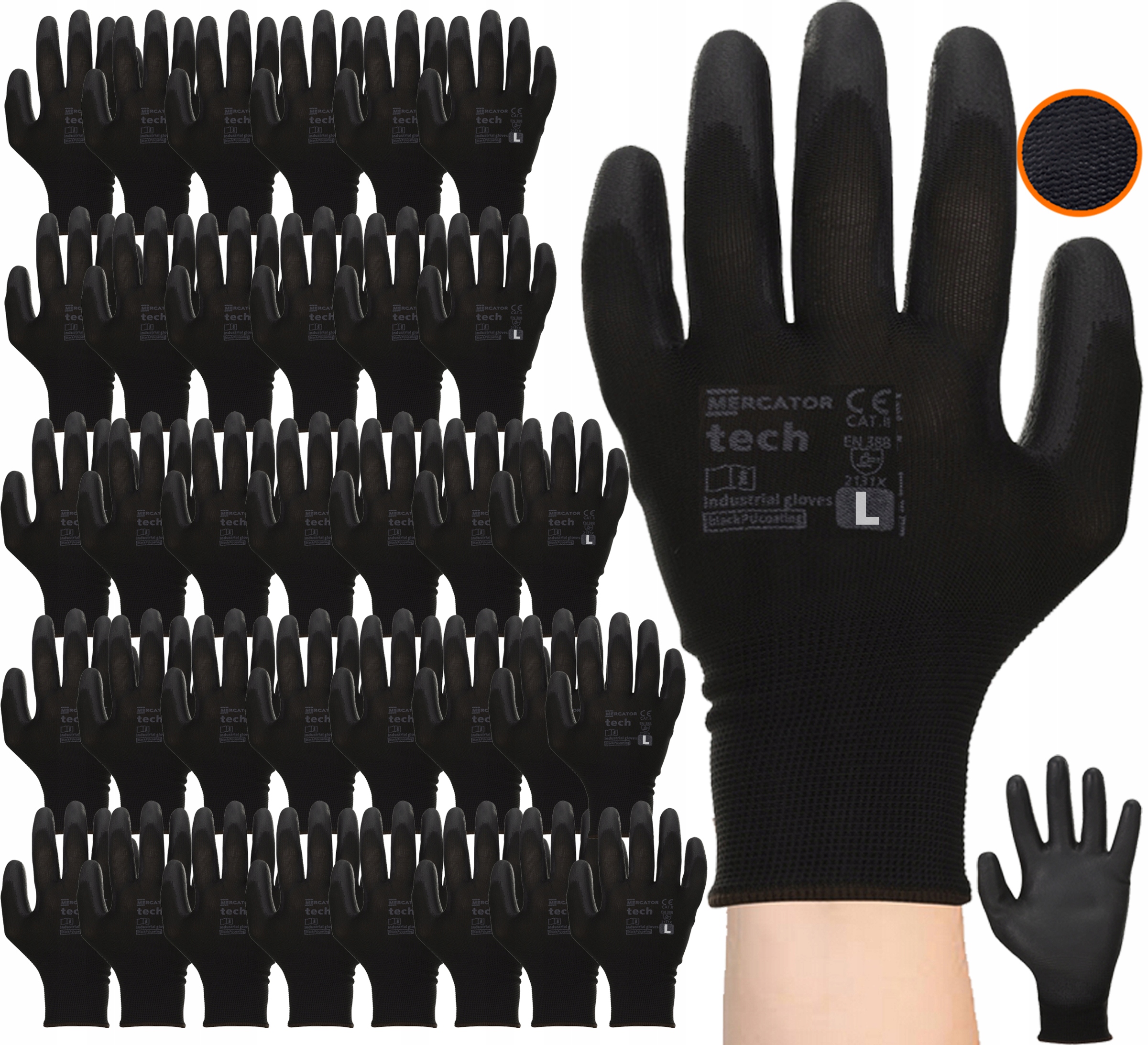 Pracovní Rukavice Elastické Mercator Dílenské Black Pu vel. L 120 Párů