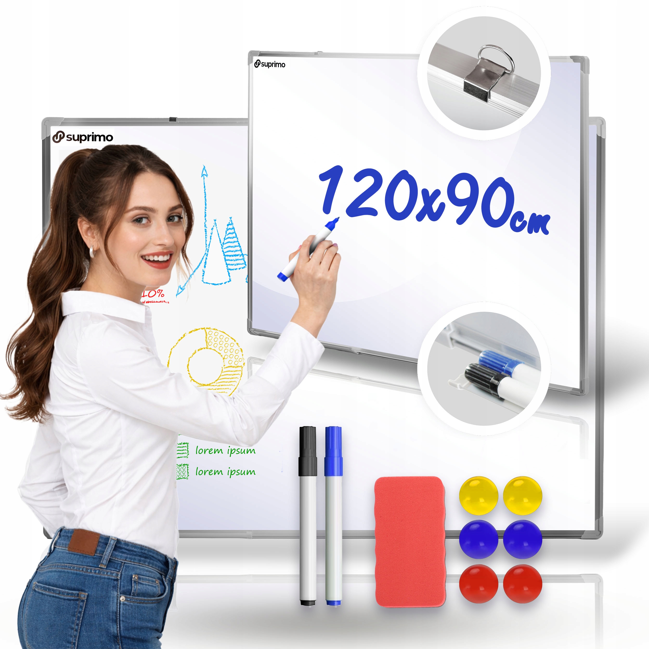 Tablica suchościeralna magnetyczna rama aluminiowa 120x90 cm 90x120 Gratisy