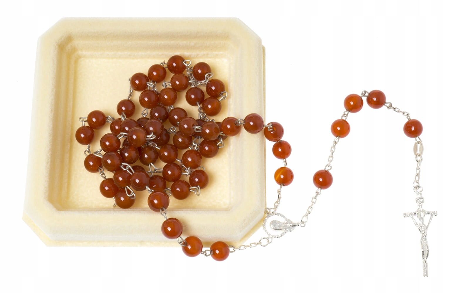 Stříbrný růženec z drahých kamenů Karneol dárek k Svatba Výročí