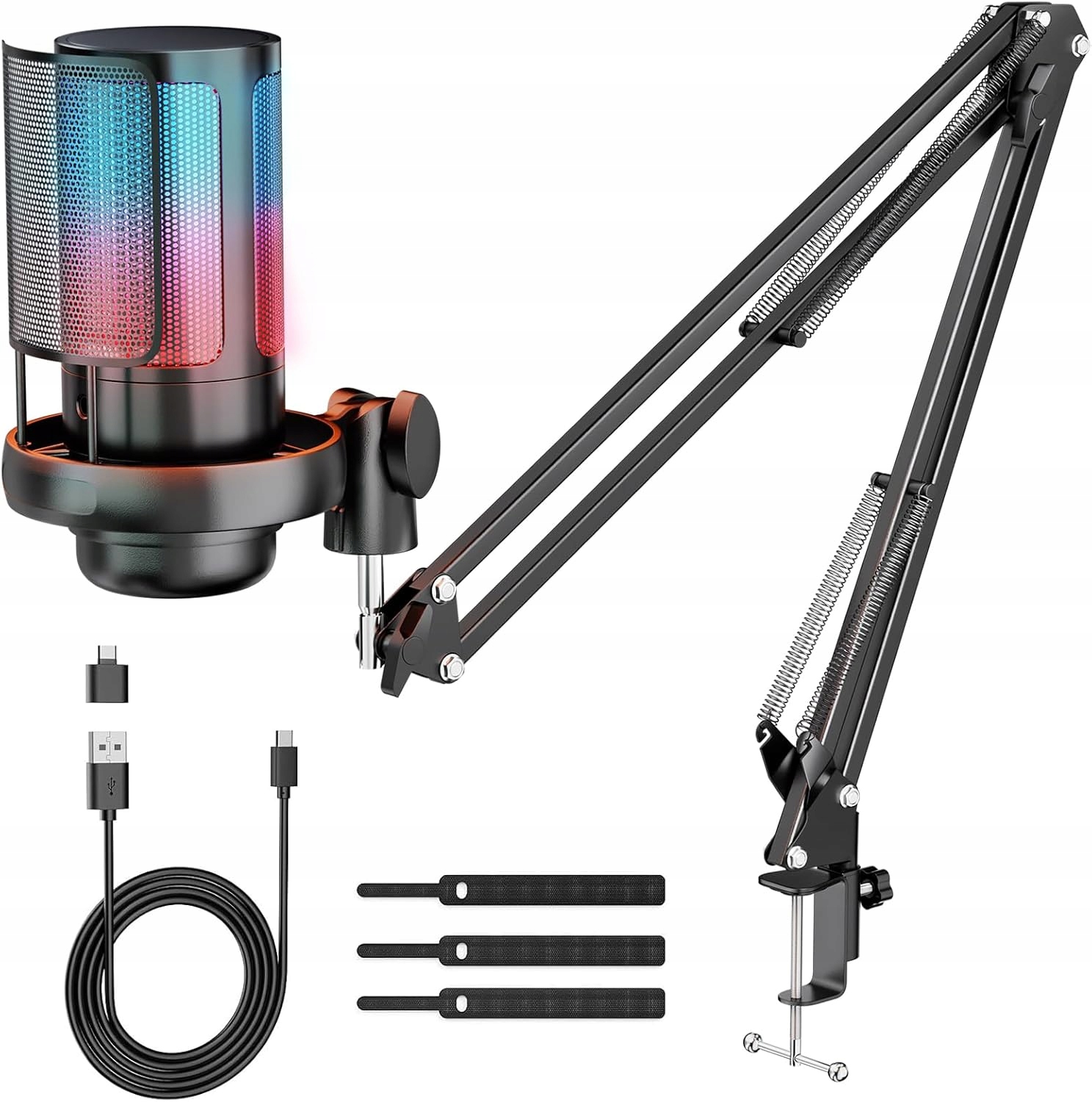 Kondenzátorový Usb Mikrofon Rgb S Ramenem Pro Streamování