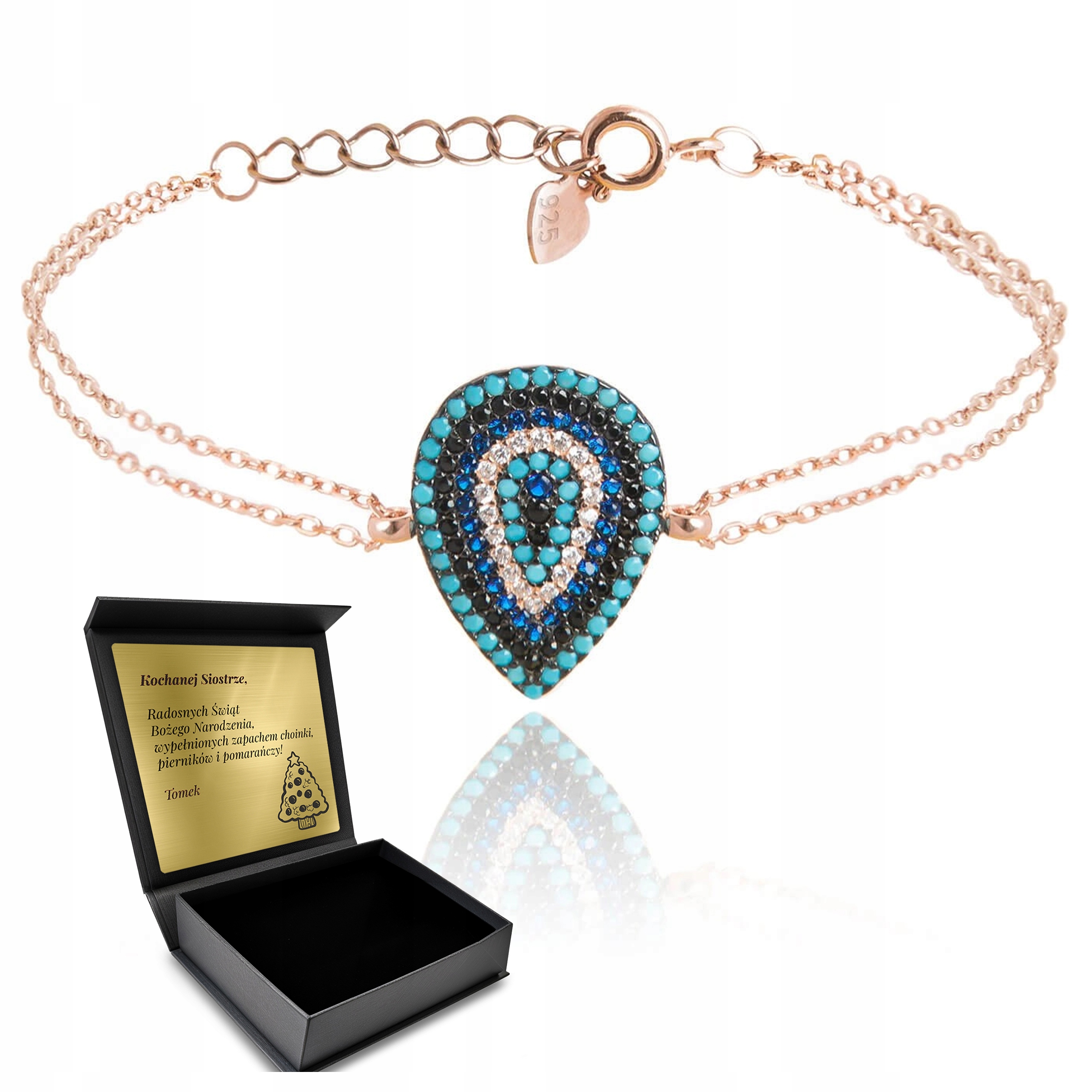 Stříbrný náramek Pozlacené oko proroka Turecký talisman Gravírování Bonus