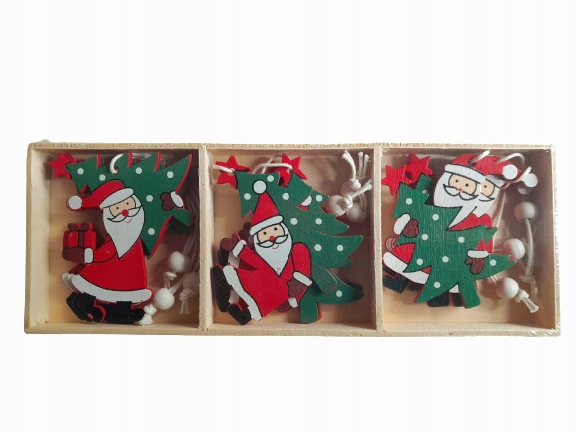 

Drewniane zawieszki na choinkę bombki 9szt ozdoby