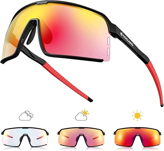 Okulary Rowerowe Fotochromowe Odoland UV400 Sport Etui Czerwone