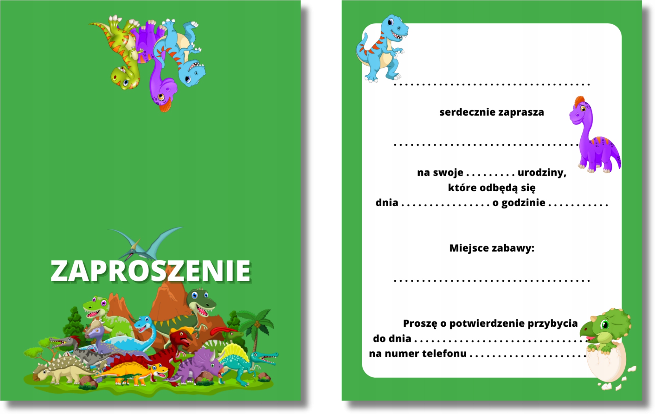 ZAPROSZENIA URODZINOWE DINOZAURY 15x10cm Marka inna