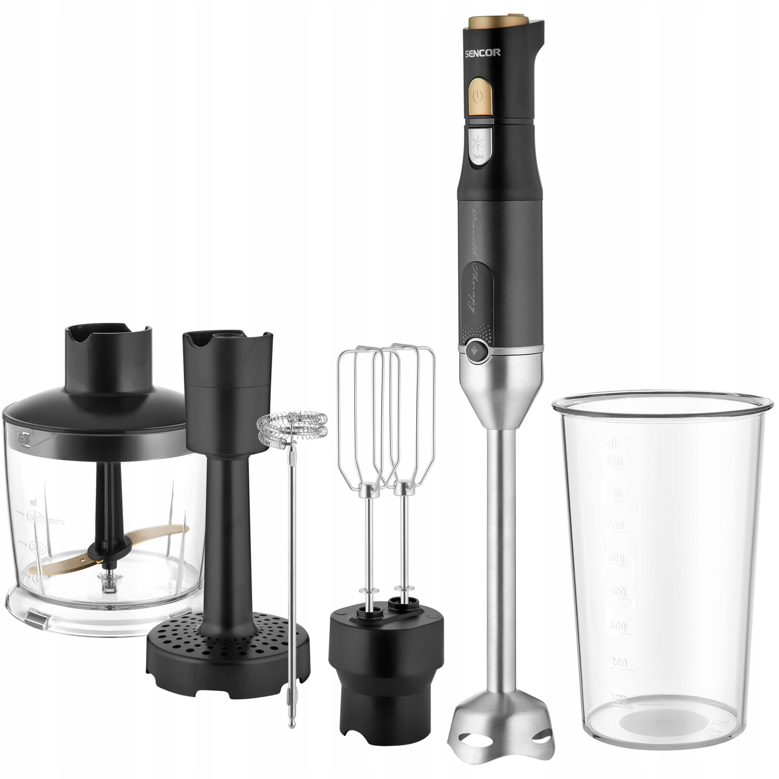 Blender Ręczny Pionowy Sencor Shb 6442BK 6w1 1200W TITANIUMQuadBlade Czarny