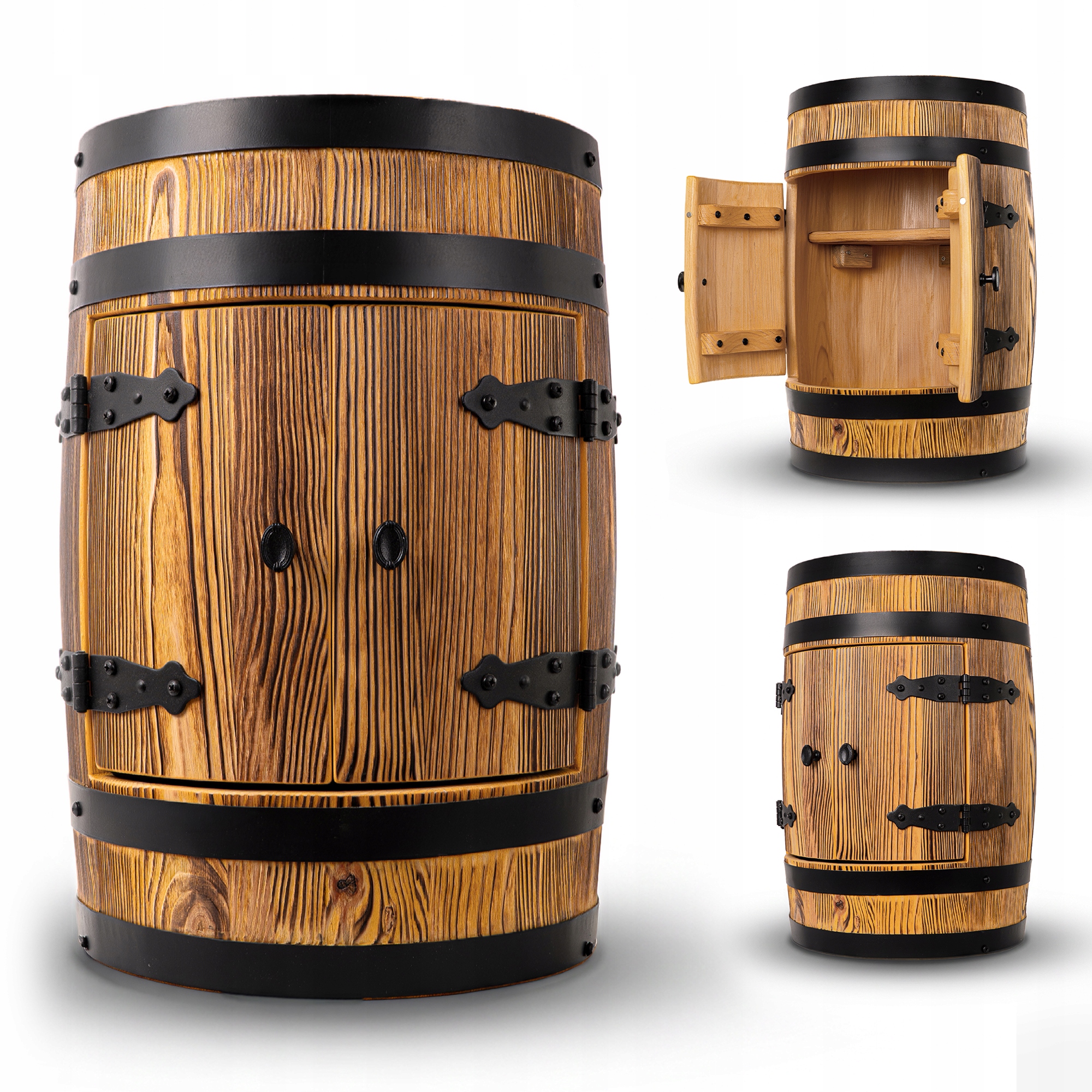 Drevený barový sud 55×40 cm – Skriňa na alkohol Whisky Víno fľaše