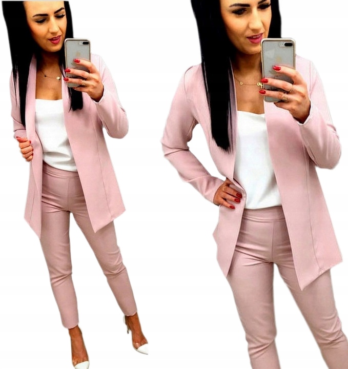 Damski Garnitur Garnitury Damskie Różowy Elegancki na Komunię Chrzciny M