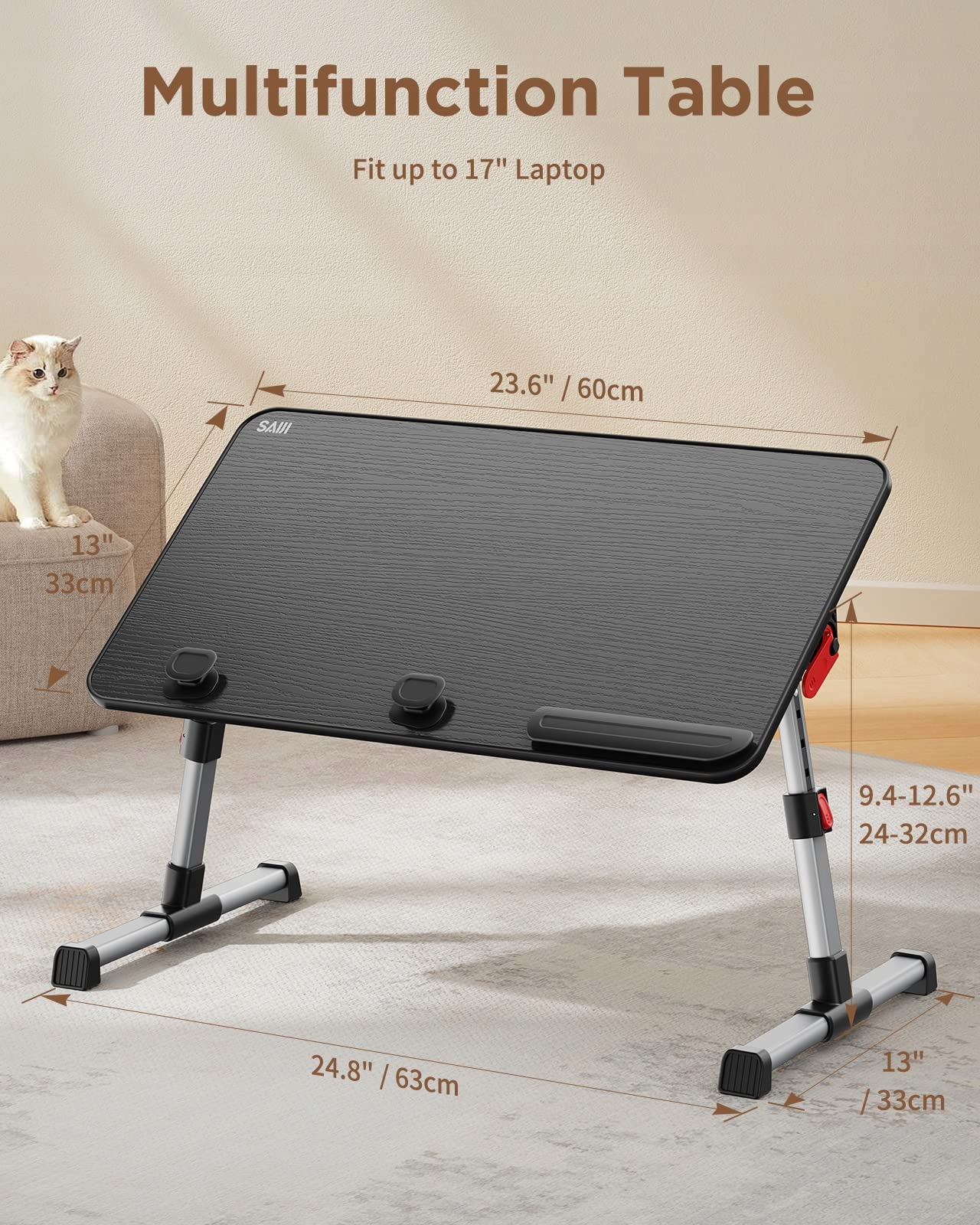 SAIJI Składany Regulowany Stolik Podstawka Pod Laptopa 16x33cm Czarny — miniatura 6