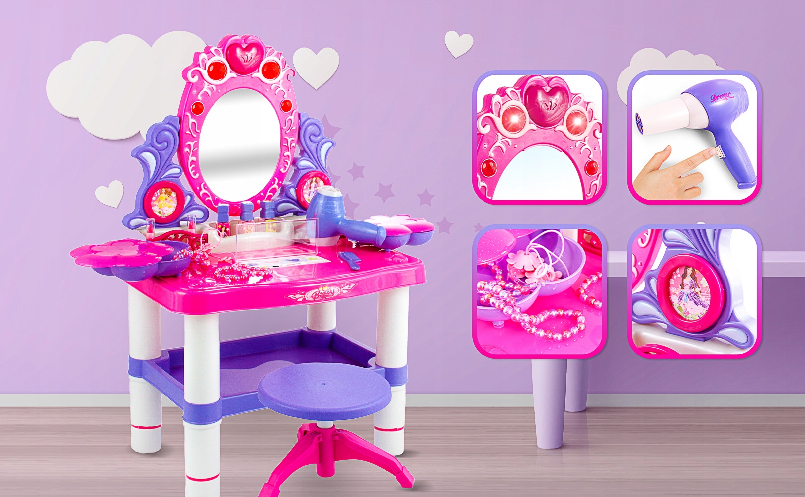 DUŻA TOALETKA STOLIK AKCESORIA ŚWIATŁO SUSZARKA Kod producenta KP2798