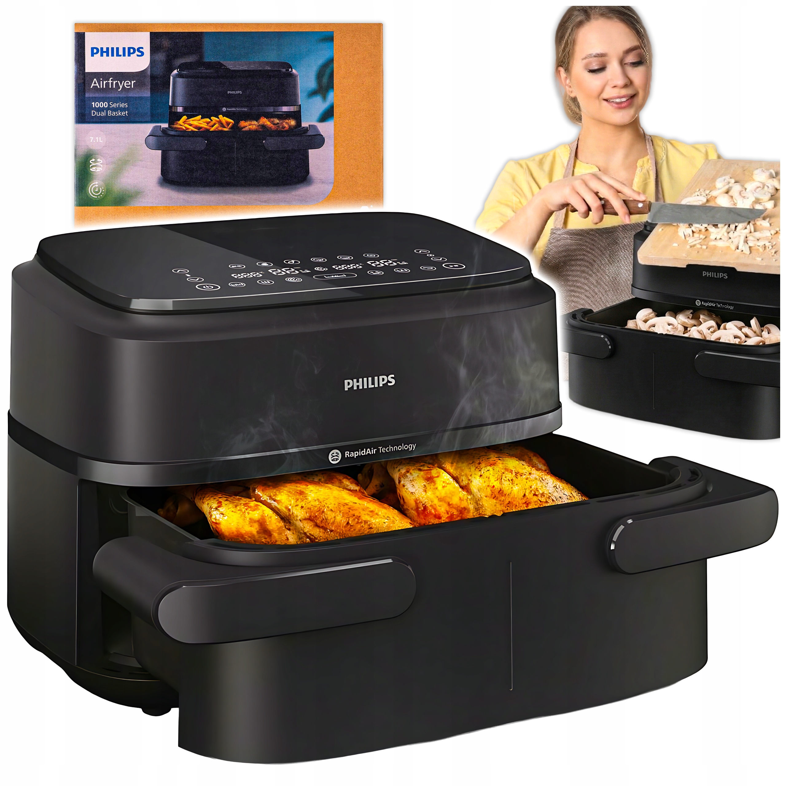 AirFryer Philips frytkownica beztłuszczowa 7,1L 2450W Air fryer dual basket