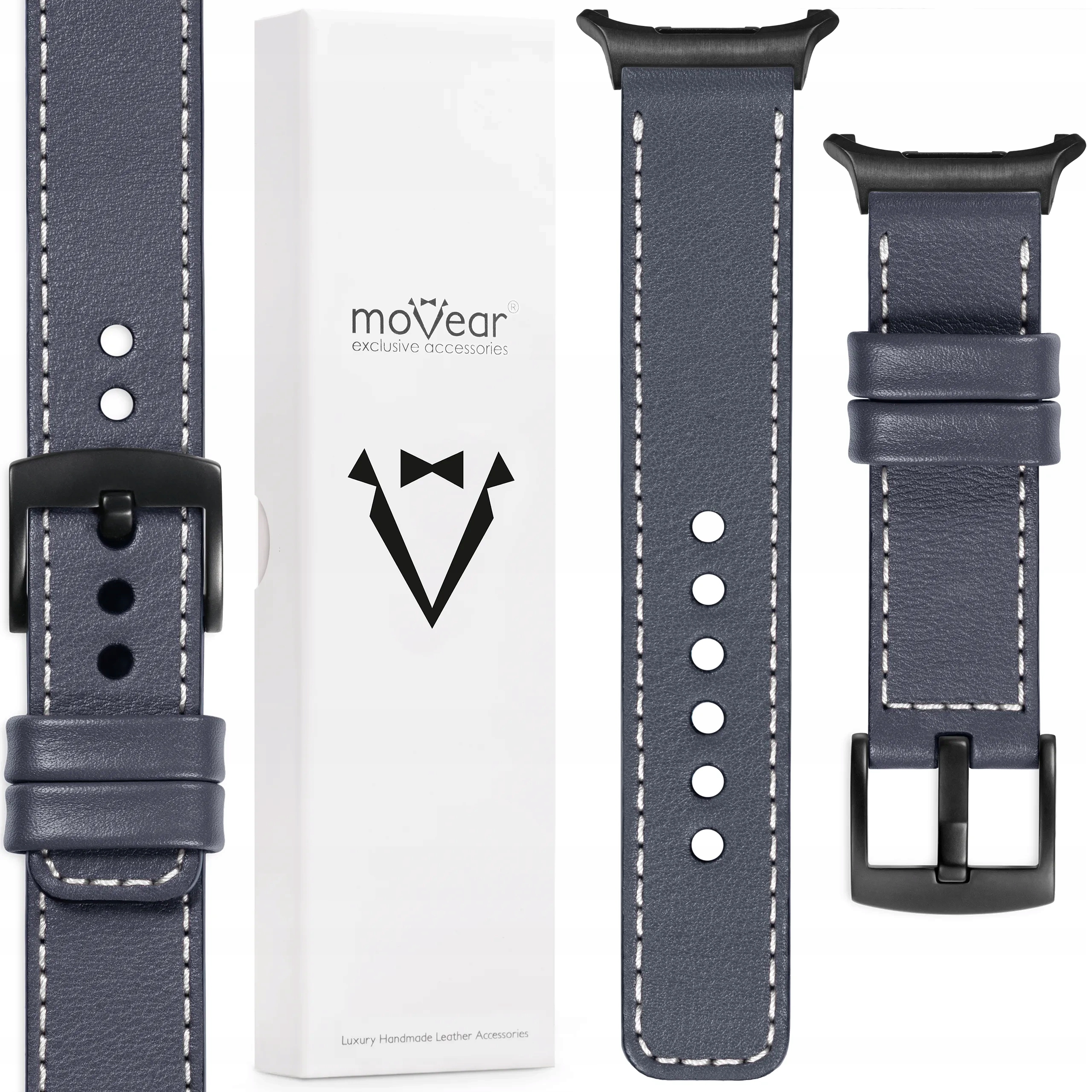 Pásek pro Samsung Galaxy Watch Ultra kožený 24 mm Šedý elegantní Movear