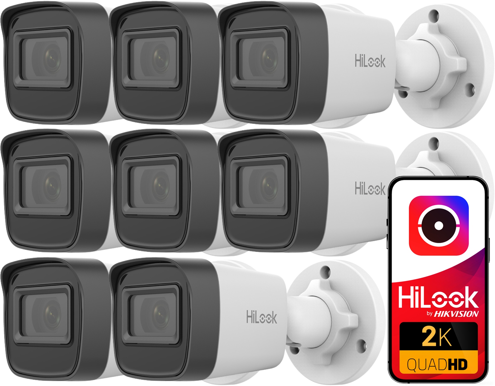 Kamery 8 ks v balení Ip 4MPx 2K+ IPC-B141H-C PoE HiLook od Hikvision