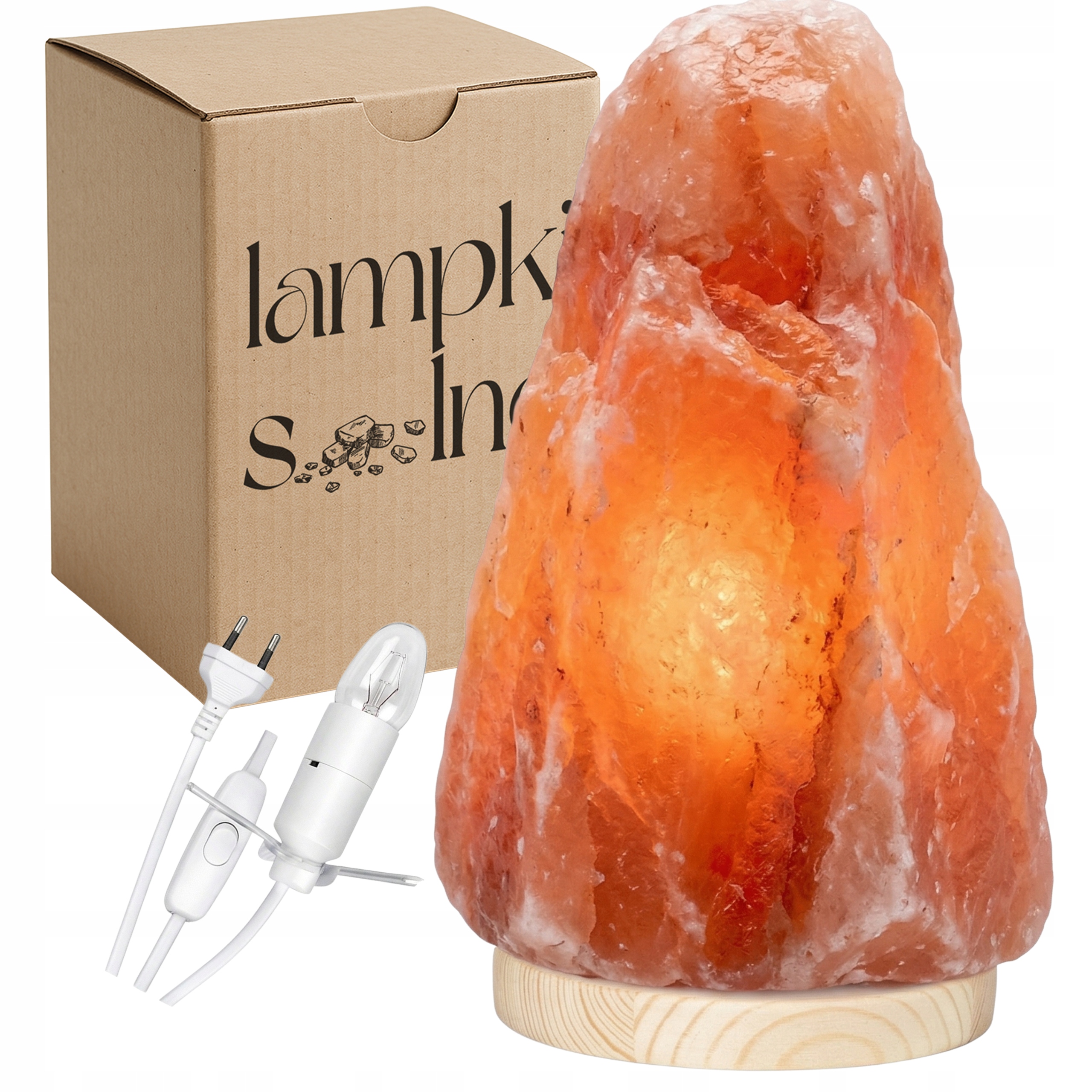 solná lampa Kłodawska Polska 7-9 Kg ionizátor na světlém Bukovém podstavci