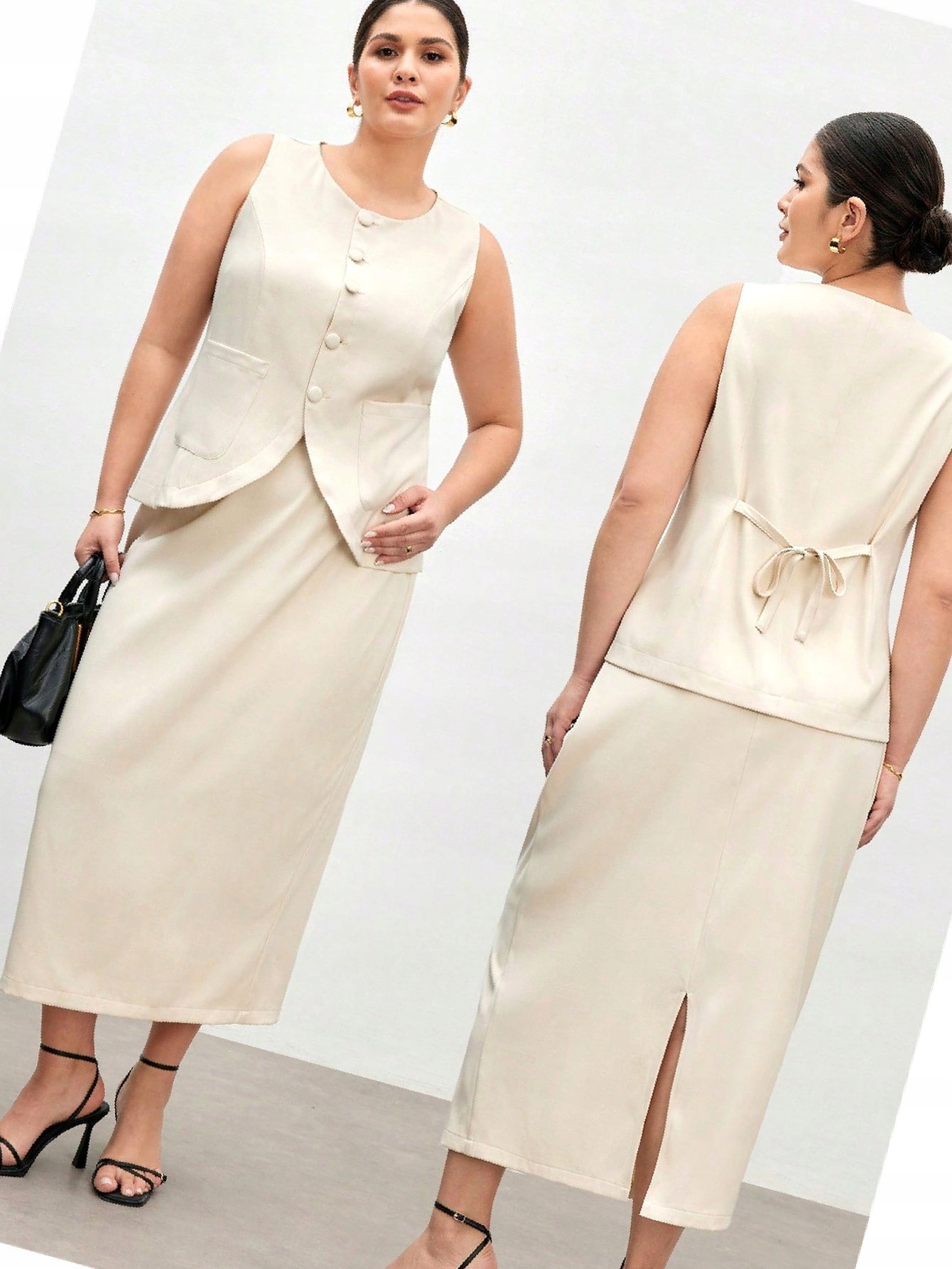 Komplet Košilka s knoflíky Béžová Sukně Maxi 4XL 48